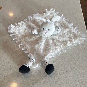 2010 Baby Starters White Polka Dot Bunny Rabbit Security Blanket Lovey Rattle